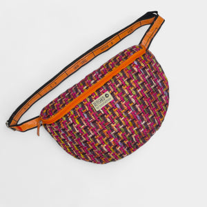 Upcycelte Bum Bag XL in Tweed orange schwarz